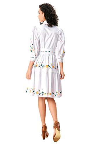 Eshakti Women's Floral Embroidery Lace Trim Cotton Poplin Dress 6X-36W Regular White Multi #TOP1