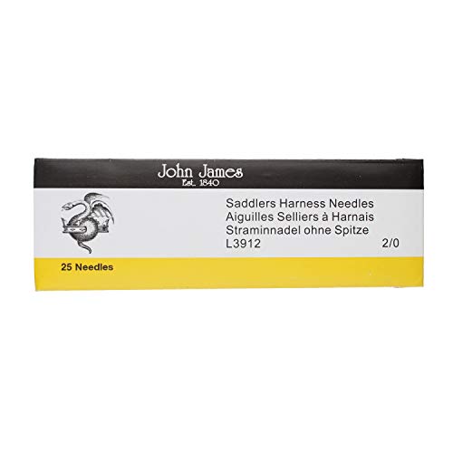 John James Saddlers Harness Needles, Size 17 2/0, 59.5Mm In Length And 1.42Mm In Diameter, Pack Of 25, Large, Rounded Point, Use For All Hand Stitched Leather Craft Work And Harness/Saddle Repairs #TOP6