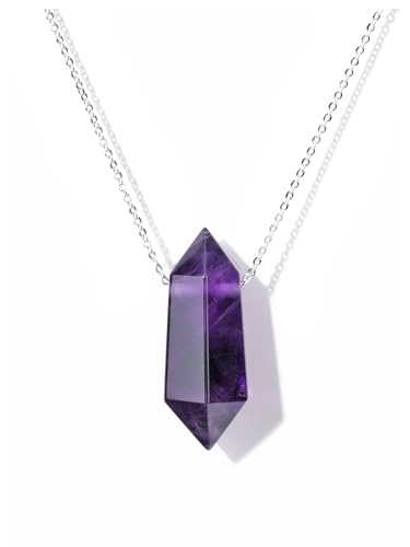 Jovivi Collier Améthyste Pierre Naturelle Pendentif Colonne Hexagonales Hexagone Pierre de Cristal...