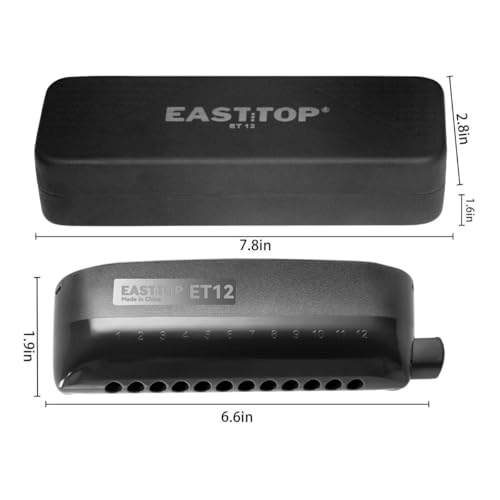 Image of Easttop East Top ET-12 Chromatic Harmonica, Mouth Organ 12 Holes, Key of C, Professional Grade, Black