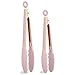 COOK with COLOR Stainless Steel Silicone Tipped Kitchen Food BBQ and Cooking Tongs Set of Two 9” and 12” for Non Stick Cookware, BPA Fee, Stylish, Sturdy, Locking, Grill Tongs, Rose Gold and Pink