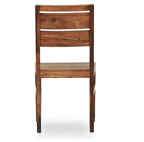 Image of JEENWOOD Solid Wood Dining Chairs Set of 2 with Slat Back Design Natural and Teak Finish