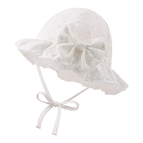 JANGANNSA Baby Girl Sun Hat with Bowknot Bucket Hats for Infant Toddler Summer Sun Protection (White Big Flower 44cm)