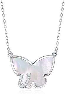 LOUISA SECRET Initial Butterfly Necklace for Women 925 Sterling Silver Letter Name Pendant Necklaces A-Z Personalized Christmas Jewellery Gifts for Mum Girls Wife Daughter Her