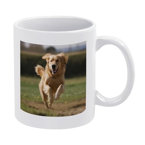 VstaDank Golden Retriever Running Mug with Handle White Coffee Mug