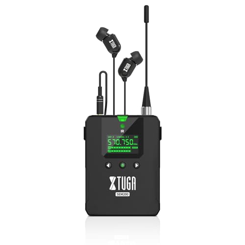 XTUGA SEM200 Stereo Wireless in Ear Monitor System, 2 Channel UHF IEM Stage Monitoring with Bluetooth Earphone for Studio, Stage, Musician(1 Bodypacks)