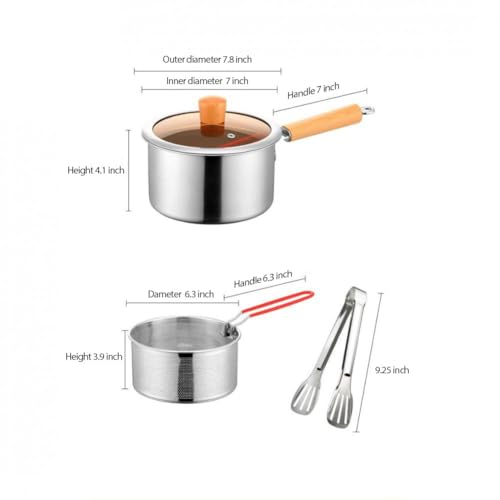 Fandian 304 Stainless Steel Fryer Pot with Basket, 2.5L Deep Fry Pot with Easy Grip Handle Food Grade Outdoor Fryer with Perforated Strainer Basket Cooking Tong Ideal for Seafood, Chicken — view 5