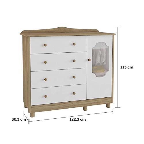 Cômoda para Quarto de Bebê 4 Gavetas 1 Porta Móveis Peroba Branco/carvalho