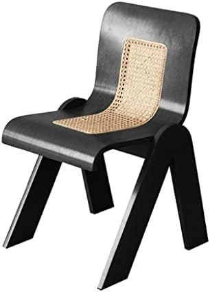 WAEYZ 4pcs Patio Rattan Single Seat, Indoor Kitchen Dining Chairs, Rattan Small Household Household Solid Wood Backrest Dining Chair Office Bedroom Chair (Color : Black, Size : 44.5 * 50.7 * 76cm)
