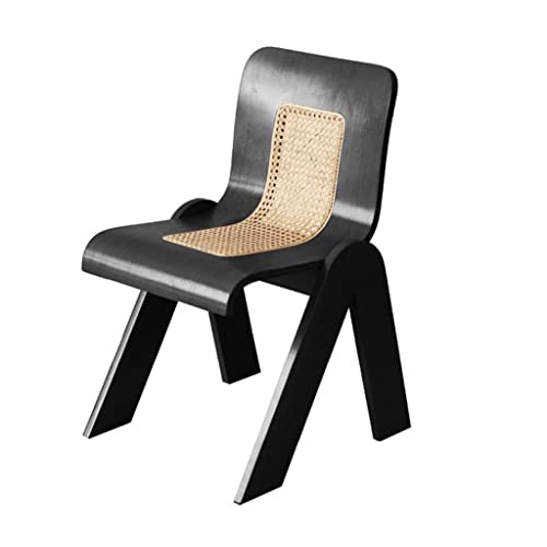 Waeyz 4Pcs Patio Rattan Single Seat, Indoor Kitchen Dining Chairs, Rattan Small Household Household Solid Wood Backrest Dining Chair Office Bedroom Chair (Color : Black, Size : 44.5 * 50.7 * 76Cm) #TOP26