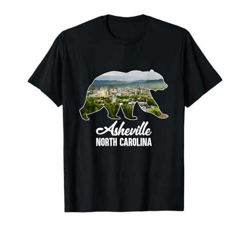 Asheville City Skyline Inside Bear Silhouette North Carolina T-Shirt