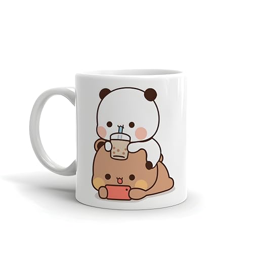 Bl Bhavya Lifestyles Bubu Dudu Printed Coffee Mug Cute Valentine Day Gift For Boyfriend, Girlfriend, Friends Kids With Glossy Finish And Vibrant Print (Set Of 1, Bubu Dudu Drinking) - 330 Ml