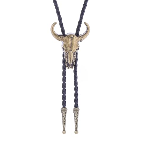 Image of GelConnie Bolo Ties for Men Women Western Cowboy Tie Mens Western Necklace Leather Necktie Gold Bolero Tie Cowboy Necklace