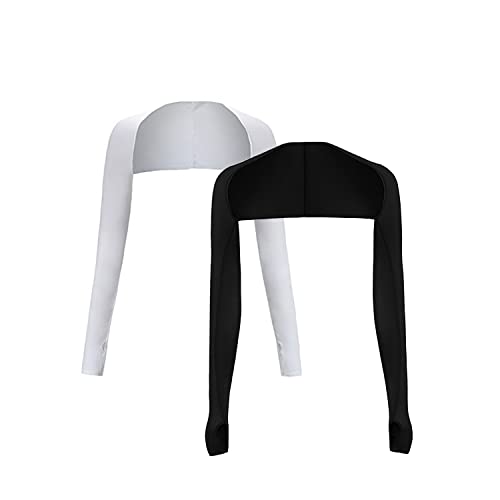 Cool Shawl Arm Covers 2-Pack Sun Protection with Finger Holes UV Protection Arm Covers for Golf (black and white)