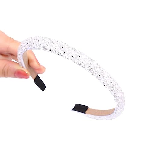 AKOAK Shiny Fashion Headband, Rhinestone Girl Headband, 4 Rows of Crystal Diamond Hair Accessories Beaded Upholstered Headband, Holiday Wedding Hair Accessories for Girls Women (White)