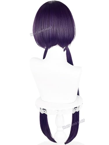 Image of Half and Half Kyouka Cosplay Wig Long Dark Purple Anime Ponytail Wig 34.6'' Deep Purple Twin Tails Wig with Bangs Detective Costume Wigs for Women Halloween Daily