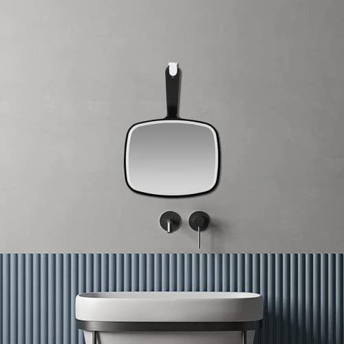 Espelho de mão grande LIANLI com alça, para uso em viagens de salão de beleza em casa (preto quadrad