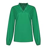 Litale Damen Bluse Hemdbluse Baumwolle Hemd Elegant Rüschen-V-Ausschnitt Einfarbig Blusenshirt Oversize Tunika Hemdbluse Tops Chiffonhemd Lose Casual Oberteile Hemd