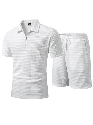 JMIERR Men's Casual Summer Set Textured Short Sleeve Shirt and