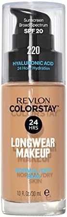 Liquid Foundation by Revlon, ColorStay Face Makeup for Normal and Dry Skin, SPF 20, Longwear Medium-Full Coverage with Matte Finish, Oil Free, 220 Natural Beige, 1.0 Oz