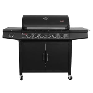 CosmoGrill Pro Deluxe 7 Gas Burner 6+1 Barbecue Grill Steel Warming Rack, Side-Burner, Built-in Temperature Gauge for Home Garden Party Outdoor Cooking (Black)