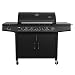 CosmoGrill Pro Deluxe 7 Gas Burner 6+1 Barbecue Grill Steel Warming Rack, Side-Burner, Built-in Temperature Gauge for Home Garden Party Outdoor Cooking (Black)