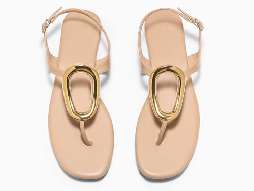 Image of Coutgo Womens Flat Sandals Comfortable Flip Flops Slide Sandals Summer Beach Shoes with Metal Decoration
