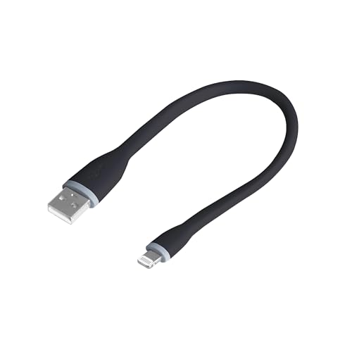 gofanco® Flexible & Durable Silicone Compatible with Apple MFi Certified Charge & sync Cable (Black) for iDevices - 9.8 inches (25cm) (Lightning25cm)
