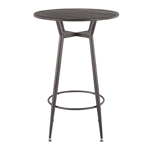 Lumisource Modern Home Decorative Furniture Clara Industrial Round Bar Table In Antique Metal With Espresso Wood-Pressed Grain Bamboo #TOP4