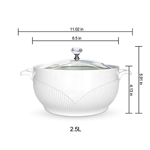 Abhome Ceramic Soup Tureen With Glass Lid Porcelain Serving Tureen Soup For Restaurant Home Kitchen Decoration Cute Ceramic Covered Tureens For Soup, White Porcelain (8.58 In) #TOP1