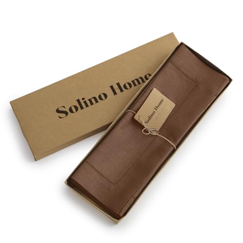 Solino Home 100% Pure Linen Placemats Brown Hemstitch, 14 x 19 in, Set of 4 by Solino Home - Image 4