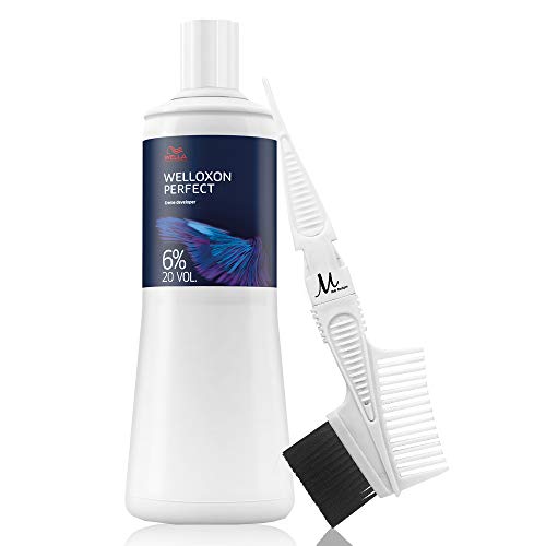 M Hair Designs Welloxon Perfect 6% 20 Volume Creme Developer 1 Liter Tint Brush/Comb (Bundle 2 items)