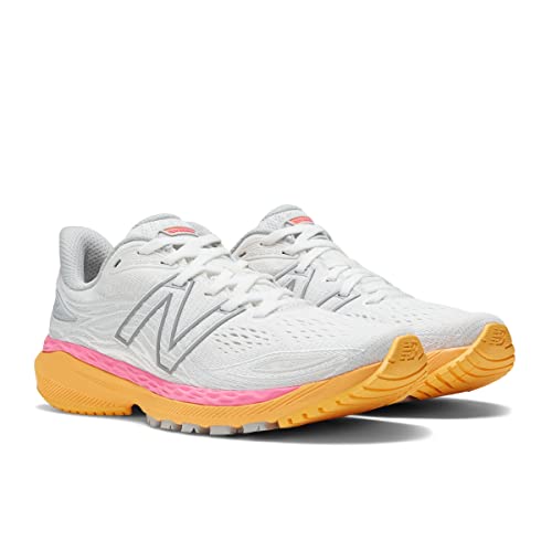 New Balance New Balance Women's Fresh Foam X 860 V12 Running Shoe, White/Vibrant Orange/Vibrant Pink, 5.5 W