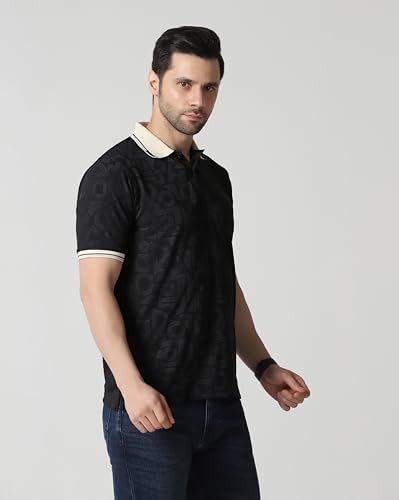 Image of TOPLOT Men's Premium Jacquard Polo T-Shirt | Geometric Textured Design | Contrast Collar & Cuffs | Soft Breathable | Perfect for Office & Casual Wear | Available in Pack of 2 (5281)