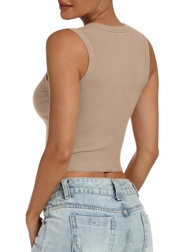 Image of ANRABESS Womens Crop Tank Tops High Neck Sleeveless Ribbed Knit Slim Fit Shirts 2026 Summer Casual Basic Workout Clothes