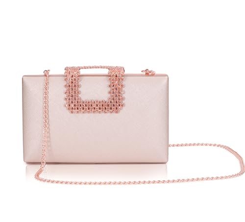 Evening Clutch Purses for Women Sparkly Rhinestone Crystal Evening Handbag&Shoulder Bag Formal Party Wedding Purse (Rhinestone-Rose Gold)