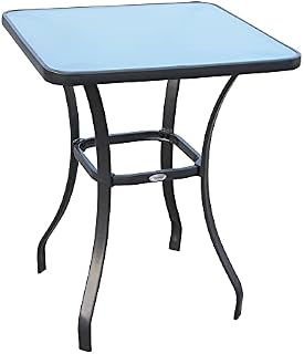 Outsunny Bar Table Bistro Square Glass Dining Kitchen Breakfast Pub Party Metal Garden Café Coffee Table Patio