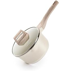 Cazos Y Cacerolas JUST PERFECTO Cazo Cocina con Tapa de Vidrio, Cazo Induccion 18 cm Apta para placas de Inducción, Eléctricas y de Gas Cacerola con recubrimiento Antiadherente Cazo Leche con Boquilla de Vertido