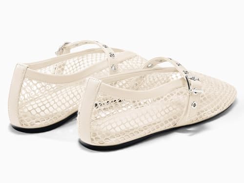 Image of Coutgo Womens Mesh Ballet Flats Mary Jane Fishnet Ballerina Buckle Strap Comfortable Causal Dress Shoes