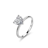 Dsnyu Moissanite Anillo Eternity, anillo de compromiso para mujer, corazón solitario con moissanite de 2 quilates, 9 K/14 K/18 K, oro blanco y plata, 61 (19.4), Oro blanco 375 de 9 quilates