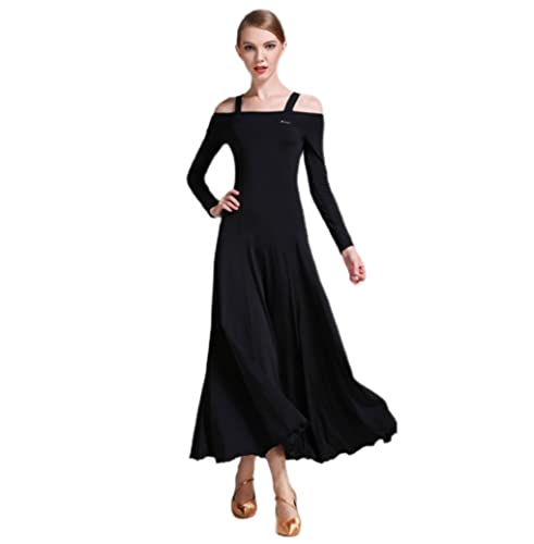 HEARTTOUCH Women Modern Waltz Tango Smooth Ballroom Dance Dress Standard Ballroom Dress Party Latin Swing Dancewear (Black,Small,Small)