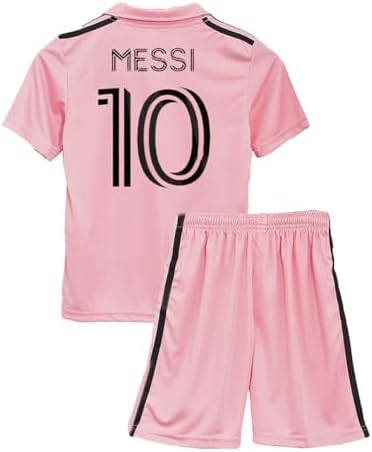 Football Soccer Inter Messi 10 Home Pink Jersey Set Football Set T-Shirt with Pink Shorts Set (Kid's, Boy's & Men's)
