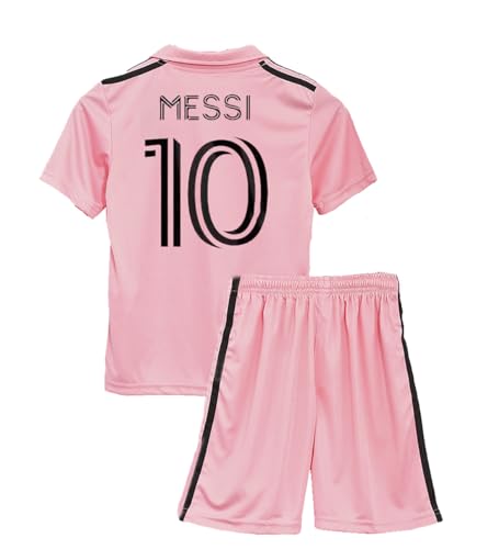 Football Soccer Inter Messi 10 Home Pink Jersey Set Football Set T-Shirt with Pink Shorts Set (Kid's, Boy's & Men's)
