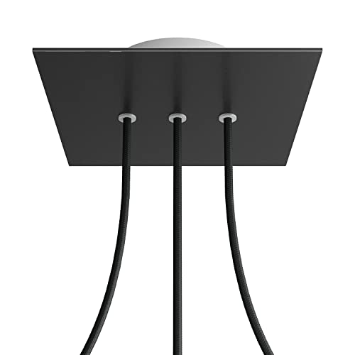 creative cables Rosone a soffitto quadrato bianco linea Rose-One (serracavo conico, dibond bianco opaco, 3 fori in linea e e 4 fori laterali) – Per lampadari e sospensioni multiple