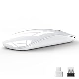 Uiosmuph U58 Souris Optique sans Fil Rechargeable, 2.4G silencieuse Wireless Mouse Ultra Portable avec récepteur USB Nano et Adaptateur de Type C pour PC/Tablette/Ordinateur Portable (Blanc)