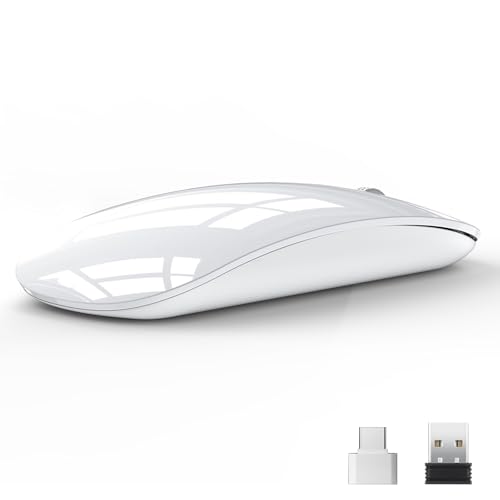 Uiosmuph U58 Mysz bezprzewodowa, ładowalna, cicha mysz bezprzewodowa z 3 poziomami DPI dla Windows/Linux/Mac/laptop/PC-Biały
