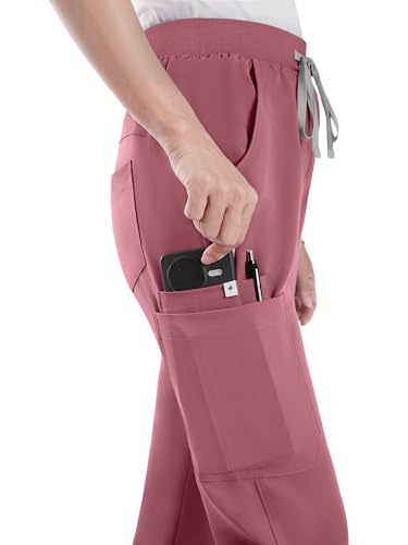 Image of Scrub Pants for Women - Straight Leg Medical Scrub Pants with 6 Pockets - Drawstring Soft Stretch Women Scrub Pant