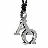 Christian Symbol Jewelry Alpha Omega A Ω Christogram Jesus Book of Revelation Silver Pewter Men's pendant necklace Wealth Lucky Charm Protection Amulet Safe Travel Talisman w Black Adjustable Cord