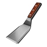 Amlits professional metal spatula Ideal for Cast Iron Skillets and Flat Top Grills, Full Tang Wooden Handle,1.8mm Thick Stainless Steel Blade, Perfect for Cooking, BBQ, Flipping Burgers, 5x3 inch