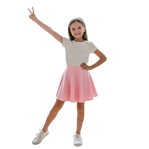 Image of LUXFAB Girls Skater Skirt High Waisted Flared Tutu Style | Stretch Polyester Mini Skirt | Elastic Waistband | School Uniform & Party Wear | Ages 5-14 Baby Pink